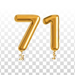 Wall Mural - Vector realistic isolated golden balloon number of 71 for invitation decoration on the transparent background.