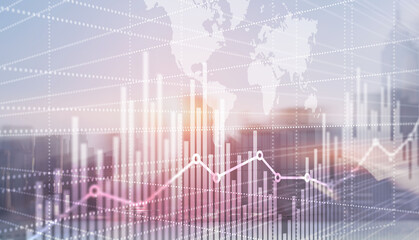 Poster - Abstract stock market bar graph on world map background