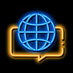 Aufkleber - Earth Globe In Quote Frame neon light sign vector. Glowing bright icon Worldwide International Different Languages Speaking sign. transparent symbol illustration