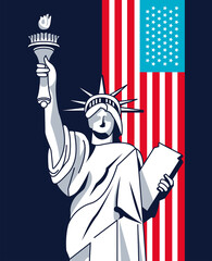 Poster - liberty statue and flag