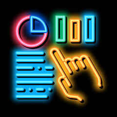 Aufkleber - Statistician Assistant Hand neon light sign vector. Glowing bright icon Manager Hand Gesture Pointing On Statistic Infographic sign. transparent symbol illustration