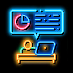 Aufkleber - Statistician Assistant Work neon light sign vector. Glowing bright icon Manager Analytic Working With Laptop, Office Working Place sign. transparent symbol illustration