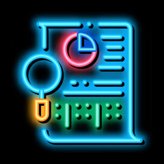 Aufkleber - Statistician File Research neon light sign vector. Glowing bright icon Statistician Document With Infographic And Magnifier Glass sign. transparent symbol illustration