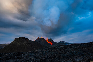 Iceland Volcano Volcanic Eruption with lava at Fagradalsfjall, Reykjanes Peninsula