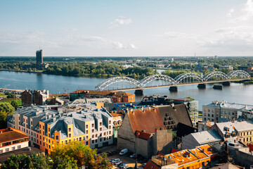 Wall Mural - Panoramic view of Riga old town and Daugava river in Latvia