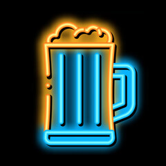 Wall Mural - Foamy Beer Cup neon light sign vector. Glowing bright icon Foamy Beer Cup sign. transparent symbol illustration