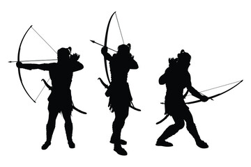 Set of archer warrior with sword silhouette vector on white background