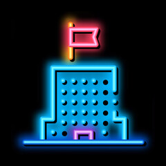 Poster - Skyscraper Flag neon light sign vector. Glowing bright icon Skyscraper Flag sign. transparent symbol illustration