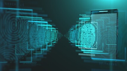 Poster - Fingerprint scan provides security access with futuristic smartphone.3d rendering