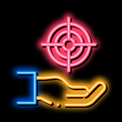 Aufkleber - Hand Hold Target neon light sign vector. Glowing bright icon Hand Hold Target sign. transparent symbol illustration