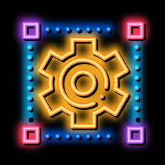 Aufkleber - Mechanical Gear neon light sign vector. Glowing bright icon Mechanical Gear sign. transparent symbol illustration