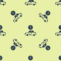 Sticker - Blue Time to travel icon isolated seamless pattern on yellow background. Vector