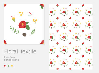 Wall Mural - Pattern design with small and cute camellia flowers and decorations.