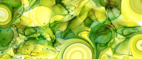 Wall Mural - Abstract green and yellow alcohol ink background, modern liquid texture art, nature fresh colors, watercolor decoration, popular paint wallpaper, for printed materials	