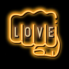 Poster - Love Fist Fingers neon light sign vector. Glowing bright icon Love Fist Fingers sign. transparent symbol illustration