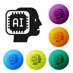 Poster - Black Humanoid robot icon isolated on white background. Artificial intelligence, machine learning, cloud computing. Set icons in color circle buttons. Vector