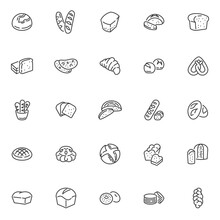 Types Of Bread Line Icons Set