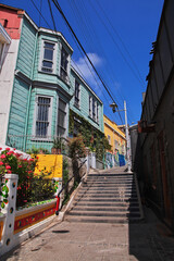 Sticker - The vintage street with art in Valparaiso, Pacific coast, Chile