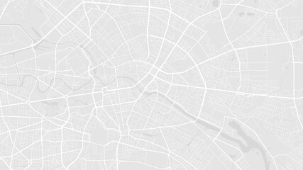 White and light grey Berlin City area vector background map, streets and water cartography illustration.
