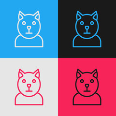 Poster - Pop art line Cat icon isolated on color background. Animal symbol. Vector