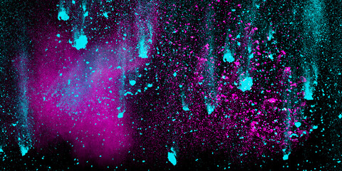 Wall Mural - abstract multicolor paint drips isolated on black background