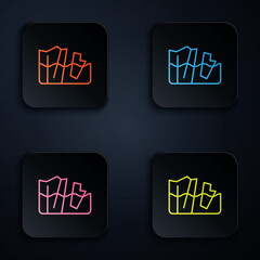 Canvas Print - Color neon line Glacier melting icon isolated on black background. Set icons in square buttons. Vector