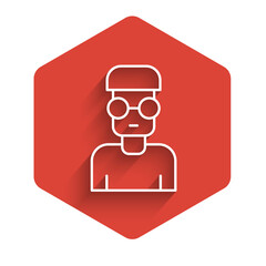 Poster - White line Nerd geek icon isolated with long shadow. Red hexagon button. Vector