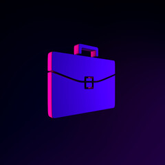 Poster - Business briefcase neon icon. 3d rendering ui ux interface element. Dark glowing symbol.