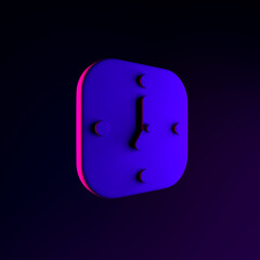 Poster - Neon wall square clock icon. 3d rendering ui ux interface element. Dark glowing symbol.