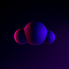 Poster - Neon cloud icon in cartoon style. 3d rendering ui ux interface element. Dark glowing symbol.