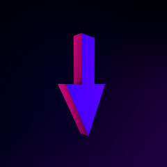 Poster - Down arrow neon icon. 3d rendering ui ux interface element. Dark glowing symbol.