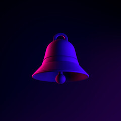 Poster - Bell neon icon. 3d rendering ui ux interface element. Dark glowing symbol.