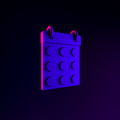 Poster - Neon round date calendar icon. 3d rendering ui ux interface element. Dark glowing symbol.