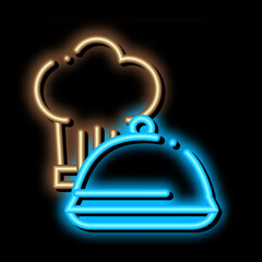 Sticker - Chef Hat Tray neon light sign vector. Glowing bright icon Chef Hat Tray sign. transparent symbol illustration