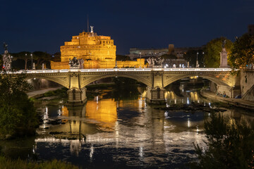 Wall Mural - Night at Tiber River in City of Rome