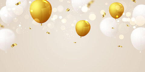 Celebration party banner with Gold balloons background. Sale Vector illustration. Grand Opening Card luxury greeting rich.