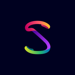 Wall Mural - S letter logo made of multicolor gradient neon line.