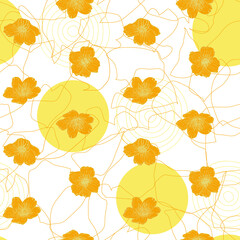 Aufkleber - Vector organic seamless abstract background, botanical motif with stylized leaves, flowers and simple geometric shapes. Floral pattern.