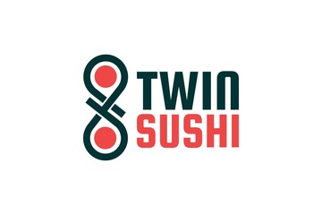 Twin Sushi roll Japan logo concept design illustration