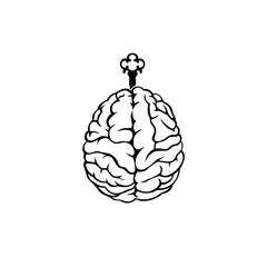 Canvas Print - Brain with key glyph icon isolated on white background