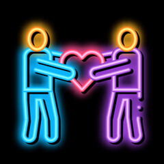 Poster - Human Share Heart neon light sign vector. Glowing bright icon Human Share Heart sign. transparent symbol illustration