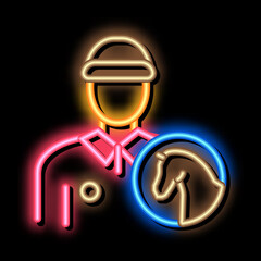 Poster - Man Jockey neon light sign vector. Glowing bright icon Man Jockey sign. transparent symbol illustration