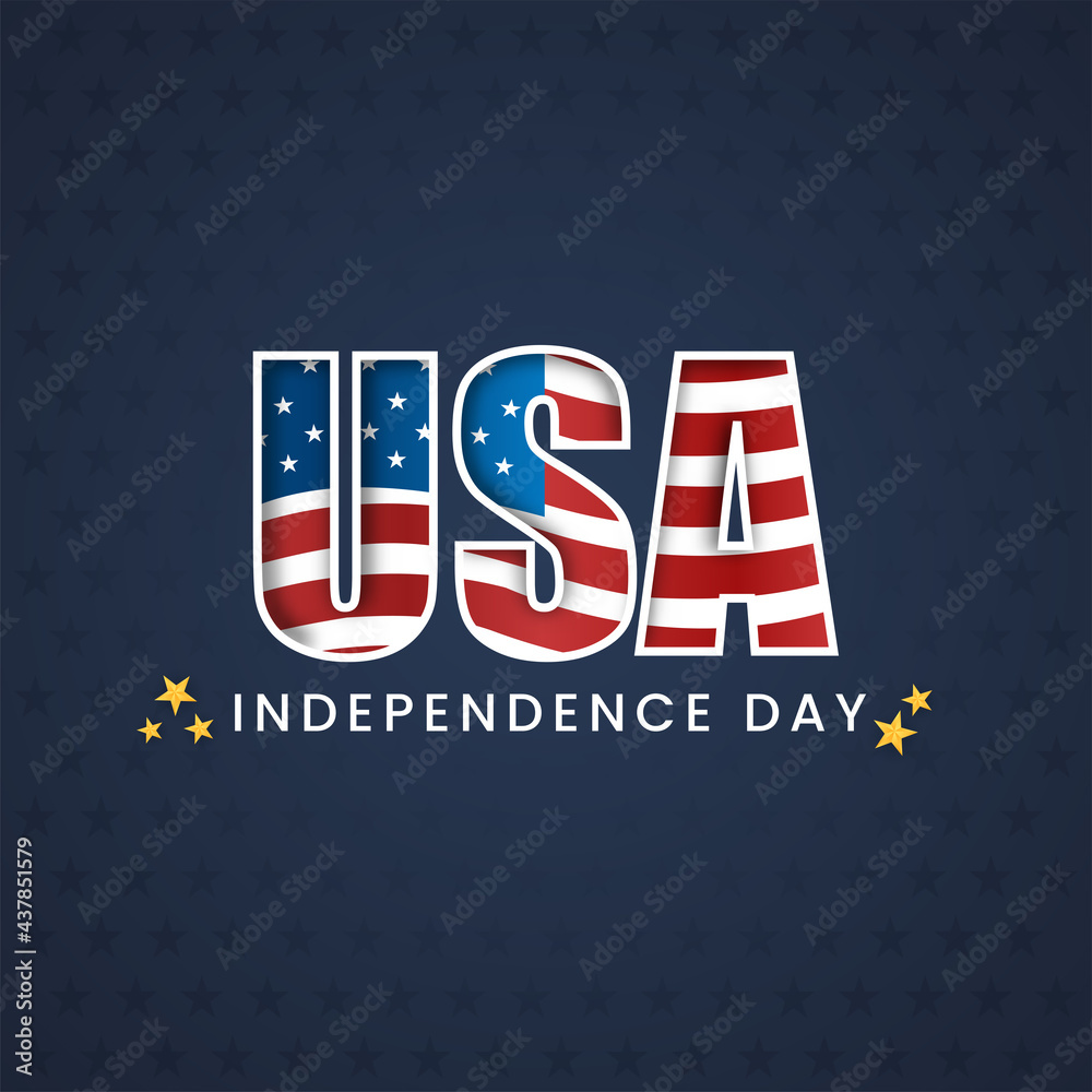 American Flag USA Font On Blue Star Pattern Background For Happy Independence Day. - obrazy, fototapety, plakaty 