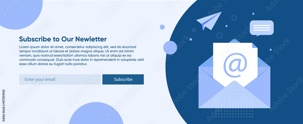 A banner for sending news to customers, so that they are aware of all the latest events. Template with a call to subscribe to an email newsletter on the site - obrazy, fototapety, plakaty 