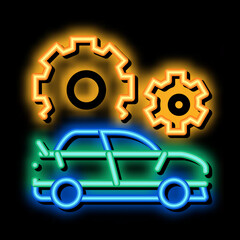 Poster - Car Gear Detail neon light sign vector. Glowing bright icon Car Gear Detail sign. transparent symbol illustration