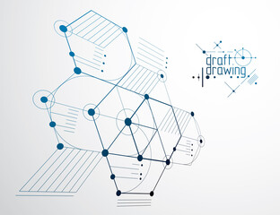 Poster - Mechanical scheme, vector engineering drawing with circles and hexagons. Technical plan can be used in web design and as wallpaper or background.