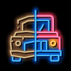 Poster - Crashed And Fixed neon light sign vector. Glowing bright icon Crashed And Fixed sign. transparent symbol illustration