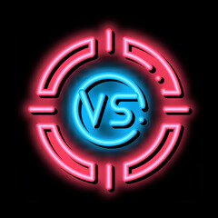 Poster - Vs Target neon light sign vector. Glowing bright icon Vs Target sign. transparent symbol illustration