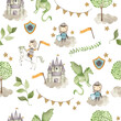 © Bianca - Fairy tale Knight watercolor illustration pattern  white