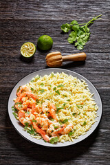 Mexican dish lime shrimps with long grain rice